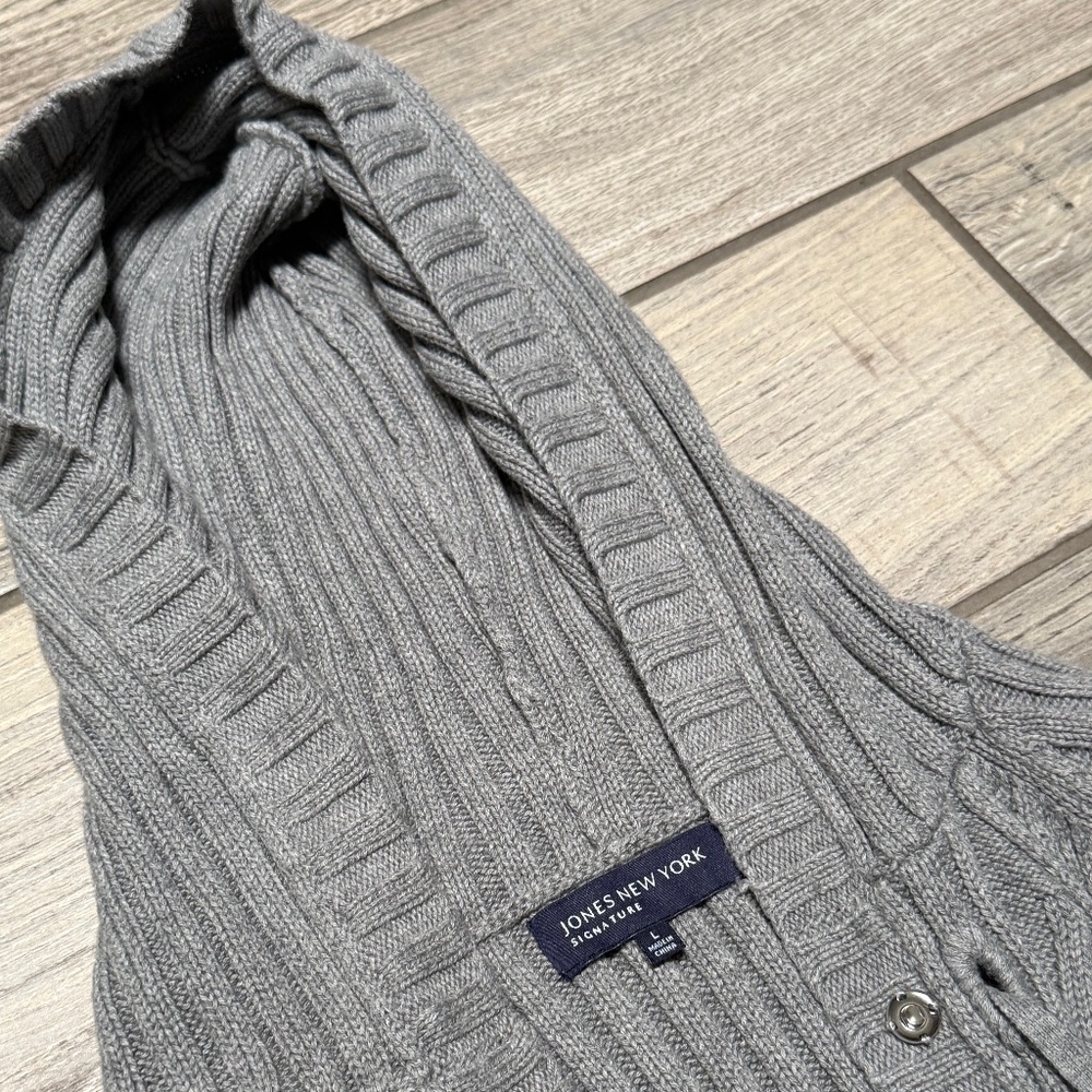 Jones New York gray button tie women large knit short sleeve sweater vest